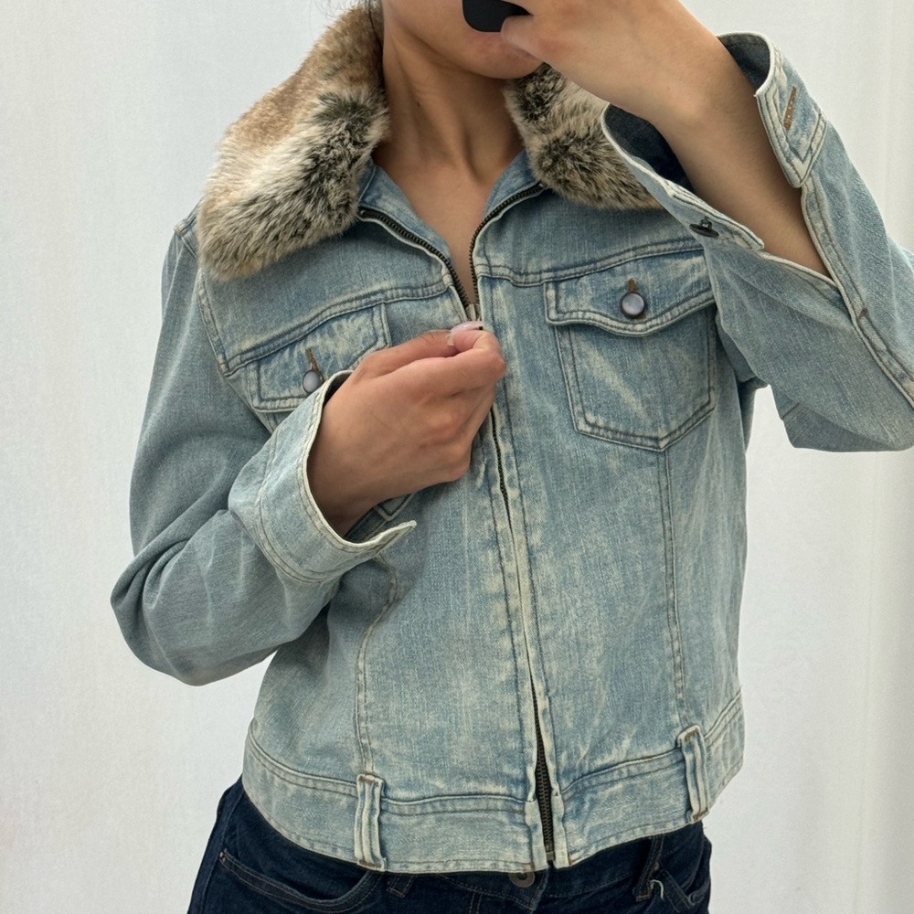 Y2K faux fur denim jacket